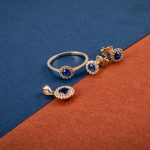 Inel damă, din aur galben cu zirconii albastre și albe  I0161 - imagine 4