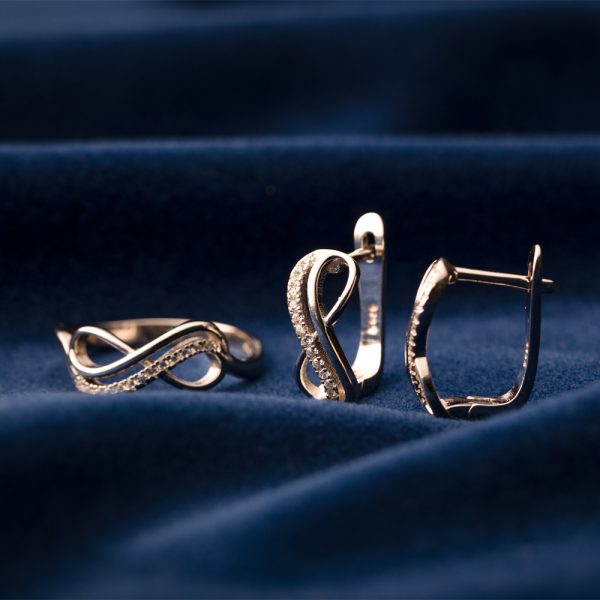 lb filter distortion Set din argint cercei și inel cu simbol infinit S109 - Elegance Shop