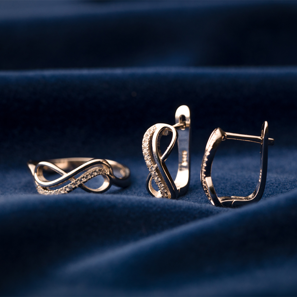 soft Gunpowder Spread Set din argint cercei și inel cu simbol infinit S109 - Elegance Shop