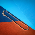 Brățară tennis de picior din aur galben cu pietricele negre B0423