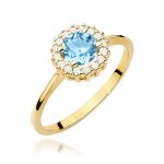 Inel Aur 14K cu Topaz Albastru 0.50 ct si Diamante Naturale 0.14 ct