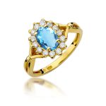 Inel Aur 14K cu Topaz Albastru 0.90 ct si Diamante Naturale 0.12 ct