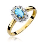 Inel Aur 14K cu Topaz Albastru 0.50 ct si Diamante Naturale 0.06 ct