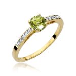 Inel Aur 14K  cu Peridot 0.60 ct si Diamante laterale 0.05 ct