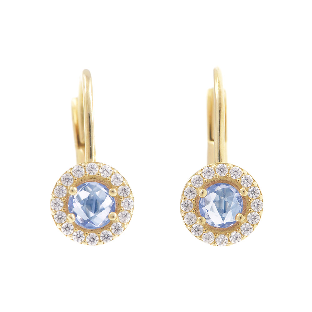 04-Cercei-aur-rotunzi-cristale-zirconii-bleo-albe-1.jpg Cercei eleganti din aur galben cu topaz si cristale zirconia C335 - Imagine 1