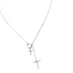 Lant din argint cu doua cruciulite cu cristale zircon  L146
