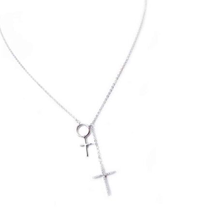 Lant din argint cu doua cruciulite cu cristale zircon  L146