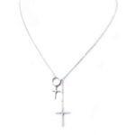 Lant din argint cu doua cruciulite cu cristale zircon  L146 - Imagine 2