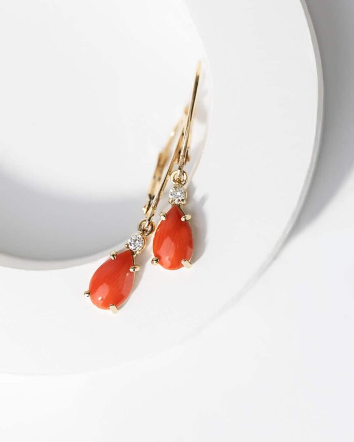 Pandantiv Aur 14K cu Coral 0.65 ct si Diamante - Imagine 7