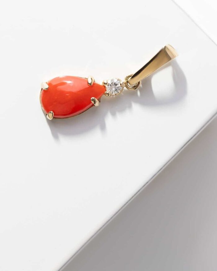 Pandantiv Aur 14K cu Coral 0.65 ct si Diamante - Imagine 9