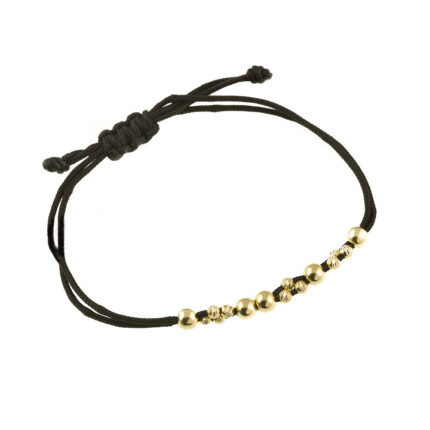 Bratara snur negru cu bobite din aur galben B0249