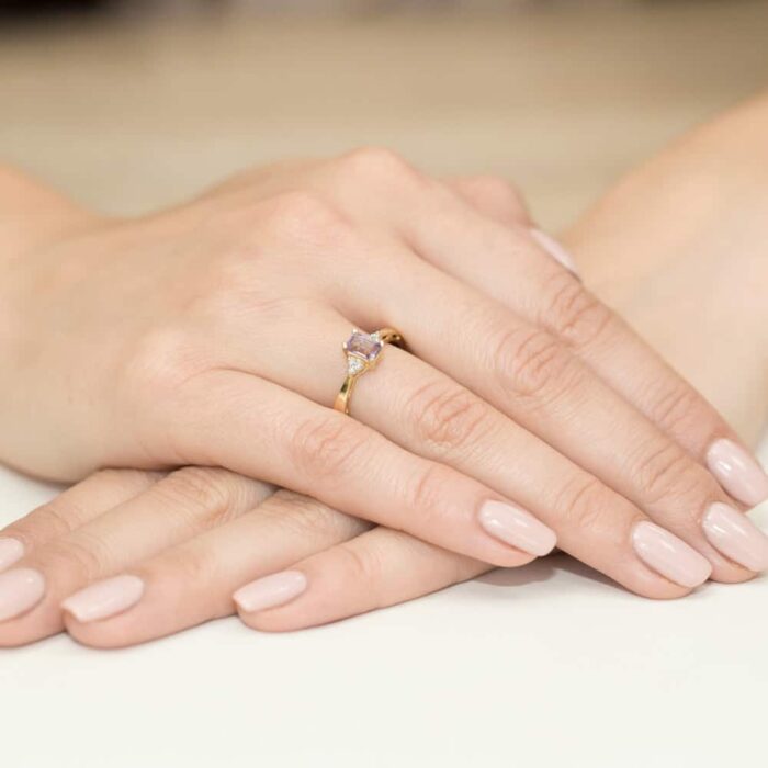 Inel Aur 14K cu Ametist 0.50 ct si Diamante 0.03 ct - Imagine 7