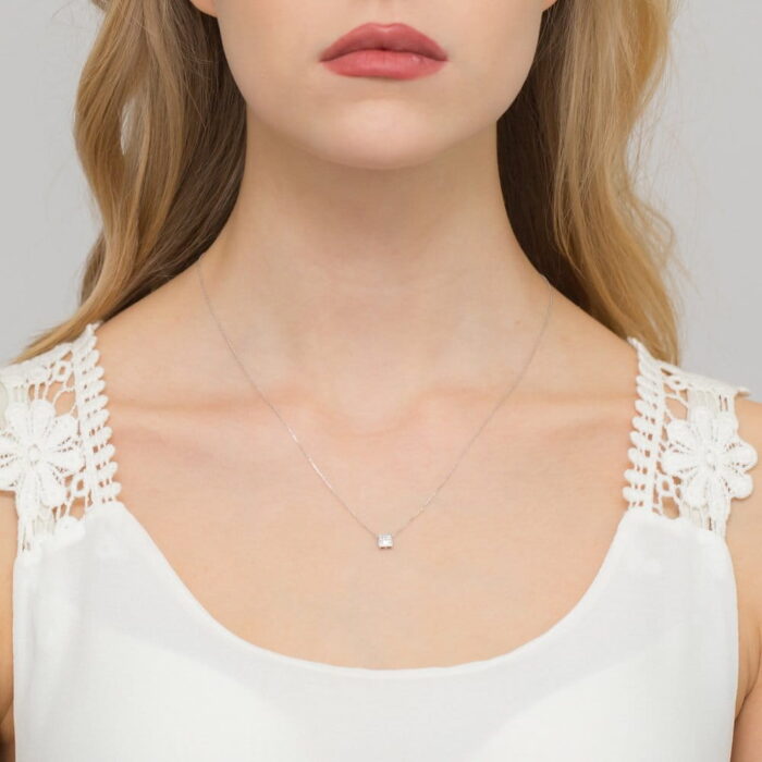 Colier Patrat Aur 14k cu Diamante 0.08 ct - Imagine 7