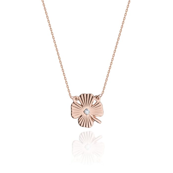 Colier Trifoi Aur 14k cu Diamante 0.005 ct - Imagine 3