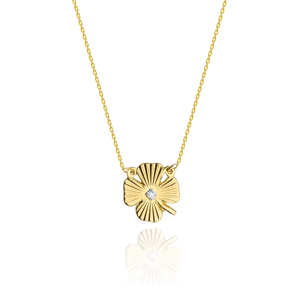 C021-Z-585-B0.005_1.jpg Colier Trifoi Aur 14k cu Diamante 0.005 ct - Imagine 1