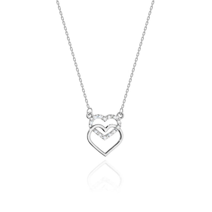 Colier Inimioare Aur 14k cu Diamante 0.05 ct - Imagine 5