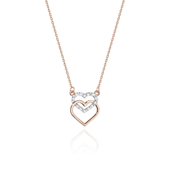 Colier Inimioare Aur 14k cu Diamante 0.05 ct - Imagine 3