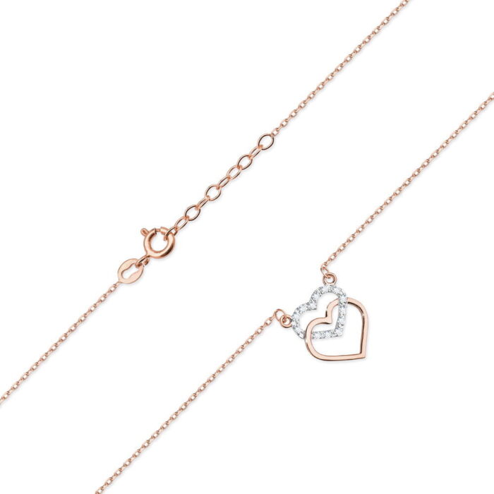 Colier Inimioare Aur 14k cu Diamante 0.05 ct - Imagine 4