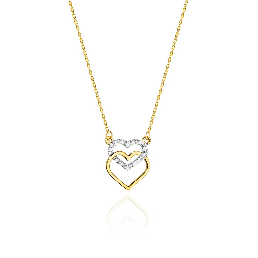 C025-Z-585-B0.05_1.jpg Colier Inimioare Aur 14k cu Diamante 0.05 ct - Imagine 1