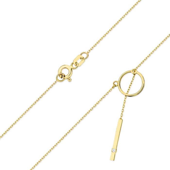 Colier Cerculet Aur 14K cu Diamant Natural 0.0145 - Imagine 2