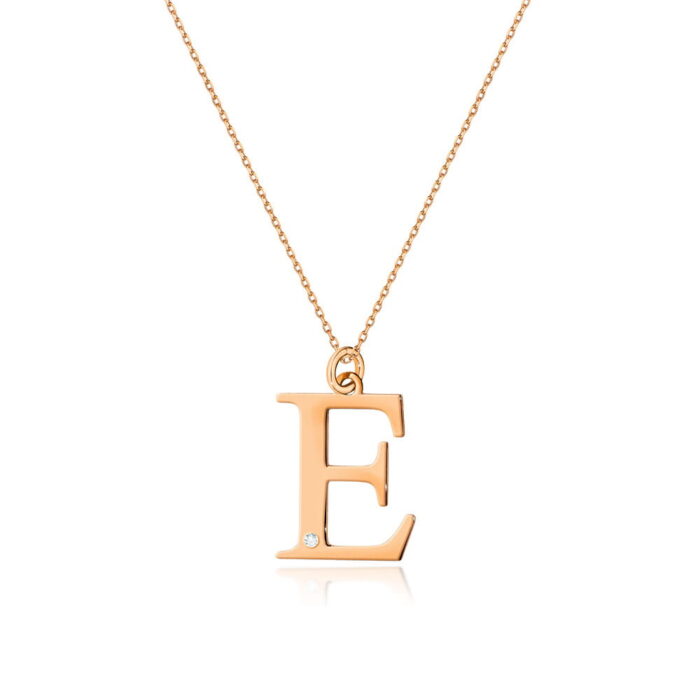 Colier cu pandantiv litera E din Aur 14K cu Diamant 0.005 ct - Imagine 3