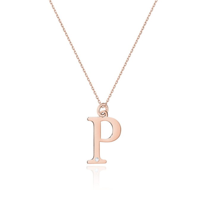 Colier cu pandantiv litera P din Aur 14K cu Diamant Natural 0.005 ct - Imagine 3