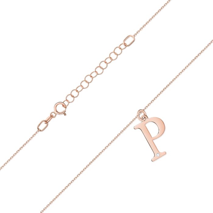 Colier cu pandantiv litera P din Aur 14K cu Diamant Natural 0.005 ct - Imagine 4