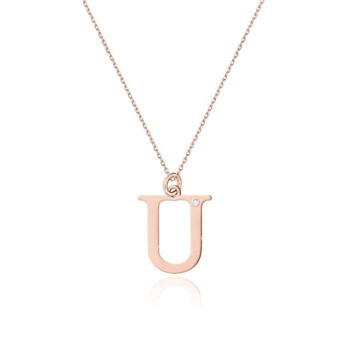 Colier cu pandantiv litera U din Aur 14K cu Diamant Natural 0.005 ct - Imagine 3
