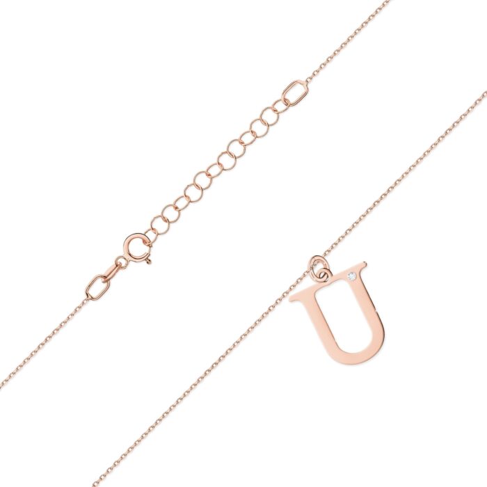 Colier cu pandantiv litera U din Aur 14K cu Diamant Natural 0.005 ct - Imagine 4