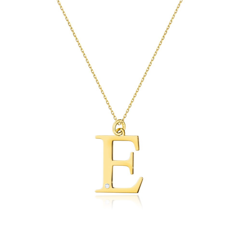 C069-Z-585-B0.005-E_1.jpg Colier cu pandantiv litera E din Aur 14K cu Diamant 0.005 ct - Imagine 1