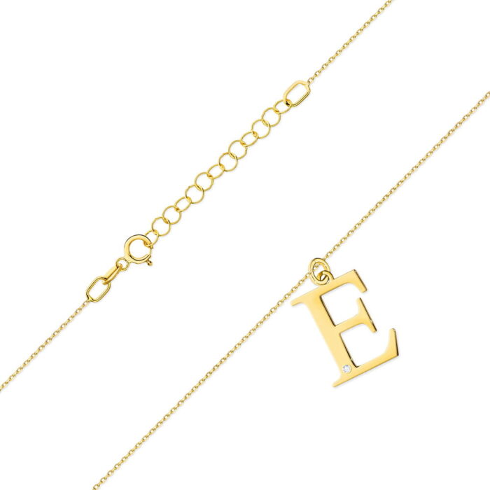 Colier cu pandantiv litera E din Aur 14K cu Diamant 0.005 ct - Imagine 2