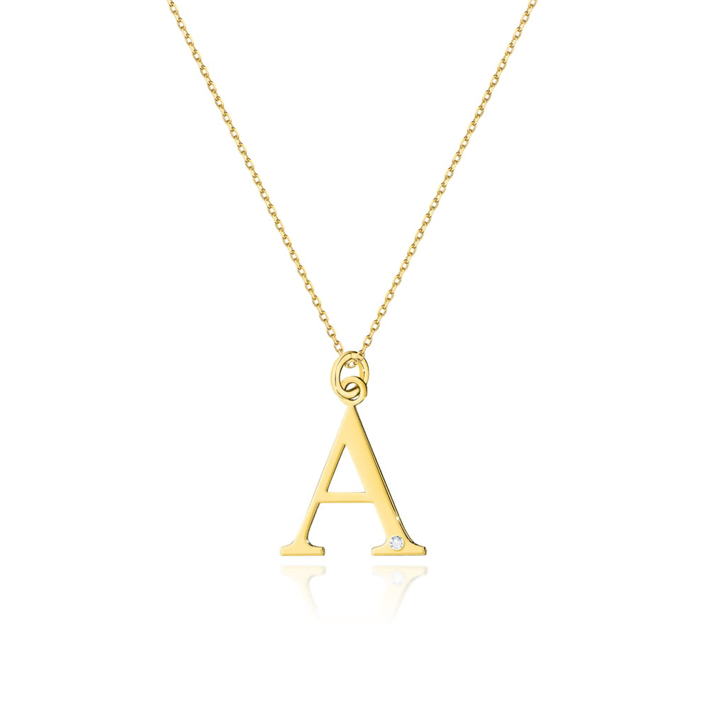 Celebrytka-C-70-duza-literka-A.jpg COLIER CU PANDANTIV LITERA A DIN AUR 14K CU DIAMANT 0.005 CT - Imagine 1