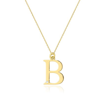COLIER CU PANDANTIV LITERA B DIN AUR 14K CU DIAMANT 0.005 CT