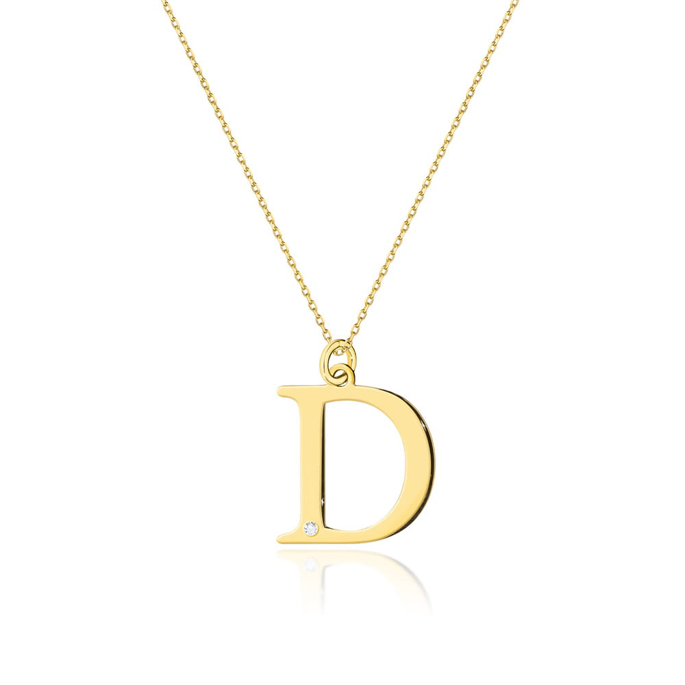 Celebrytka-C-70-duza-literka-D.jpg COLIER CU PANDANTIV LITERA D DIN AUR 14K CU DIAMANT 0.005 CT - Imagine 1