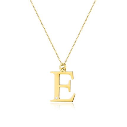 COLIER CU PANDANTIV LITERA E DIN AUR 14K CU DIAMANT 0.005 CT