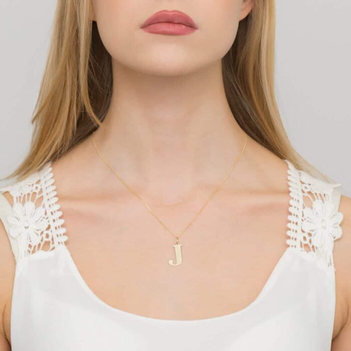COLIER CU PANDANTIV LITERA J DIN AUR 14K CU DIAMANT 0.005 CT - Imagine 2