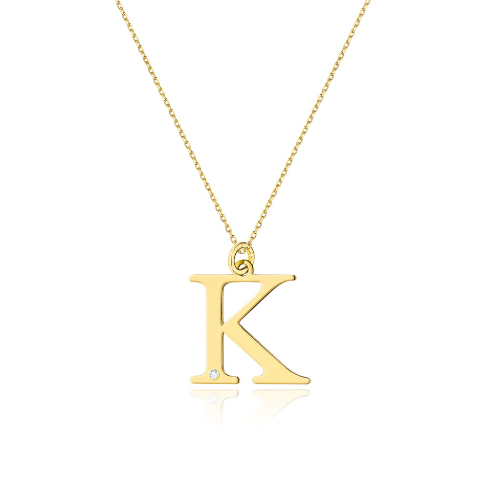 Celebrytka-C-70-duza-literka-K.jpg COLIER CU PANDANTIV LITERA K DIN AUR 14K CU DIAMANT 0.005 CT - Imagine 1