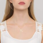 COLIER CU PANDANTIV LITERA K DIN AUR 14K CU DIAMANT 0.005 CT - Imagine 2