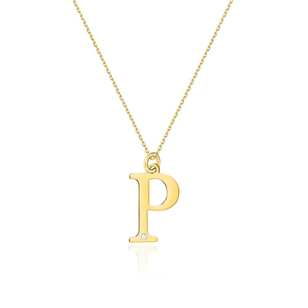 Celebrytka-C-70-duza-literka-P_2.jpg COLIER CU PANDANTIV LITERA P DIN AUR 14K CU DIAMANT 0.005 CT - Imagine 1