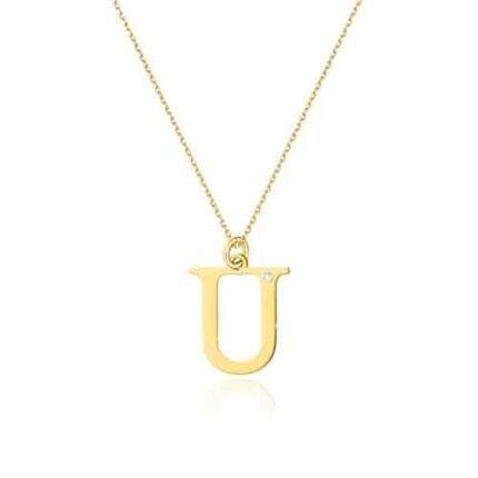 COLIER CU PANDANTIV LITERA U DIN AUR 14K CU DIAMANT 0.005 CT