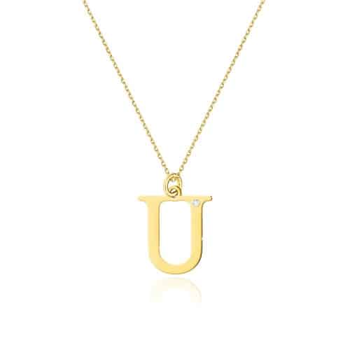 Celebrytka-C-70-duza-literka-U.jpg COLIER CU PANDANTIV LITERA U DIN AUR 14K CU DIAMANT 0.005 CT - Imagine 1
