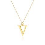COLIER CU PANDANTIV LITERA V DIN AUR 14K CU DIAMANT 0.005 CT