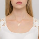 COLIER CU PANDANTIV LITERA W DIN AUR 14K CU DIAMANT 0.005 CT - Imagine 2