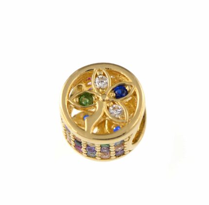 Charm rotund cu motiv floral și cristale colorate CH339