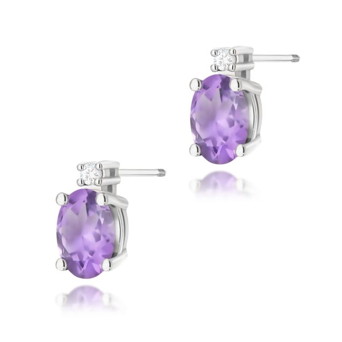 Cercei Aur 14K cu Ametist 0.80 ct si Diamant Natural 0.03 ct - Imagine 7
