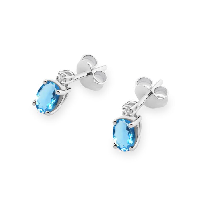 Cercei Aur 14K cu Topaz Albastru 1.00 ct si Diamant Natural  0.03 ct - Imagine 5