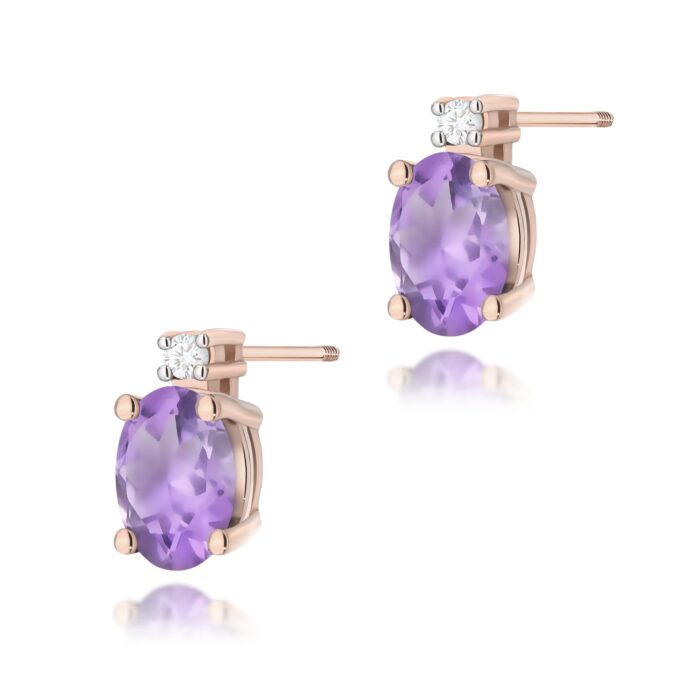 Cercei Aur 14K cu Ametist 0.80 ct si Diamant Natural 0.03 ct - Imagine 4