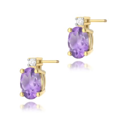 Cercei Aur 14K cu Ametist 0.80 ct si Diamant Natural 0.03 ct