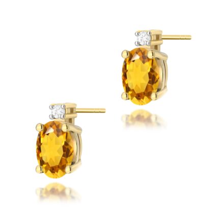 Cercei Aur 14K cu Citrin 1.20 ct si Diamant Natural 0.03 ct