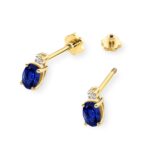Cercei Aur 14K cu Safir 1.40 ct si Diamant Natural 0.03 ct - Imagine 2